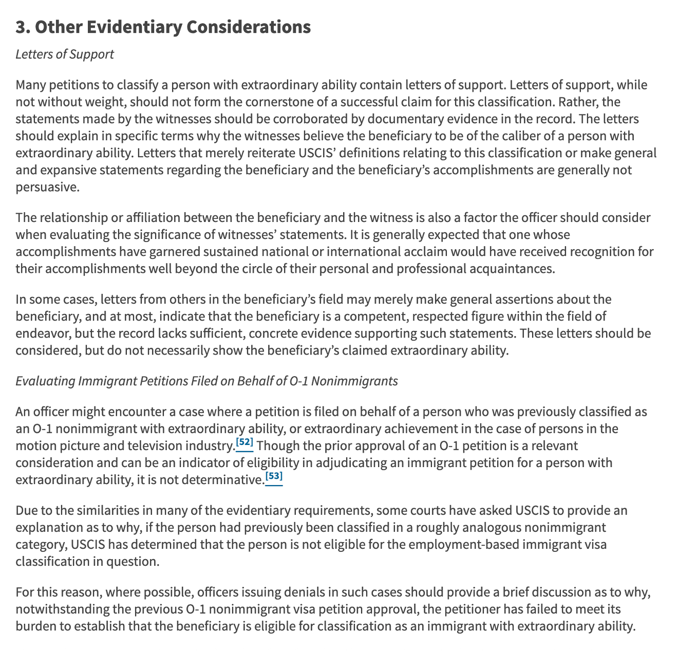 USCIS Letters of Support policy