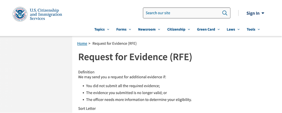 USCIS RFE explanation
